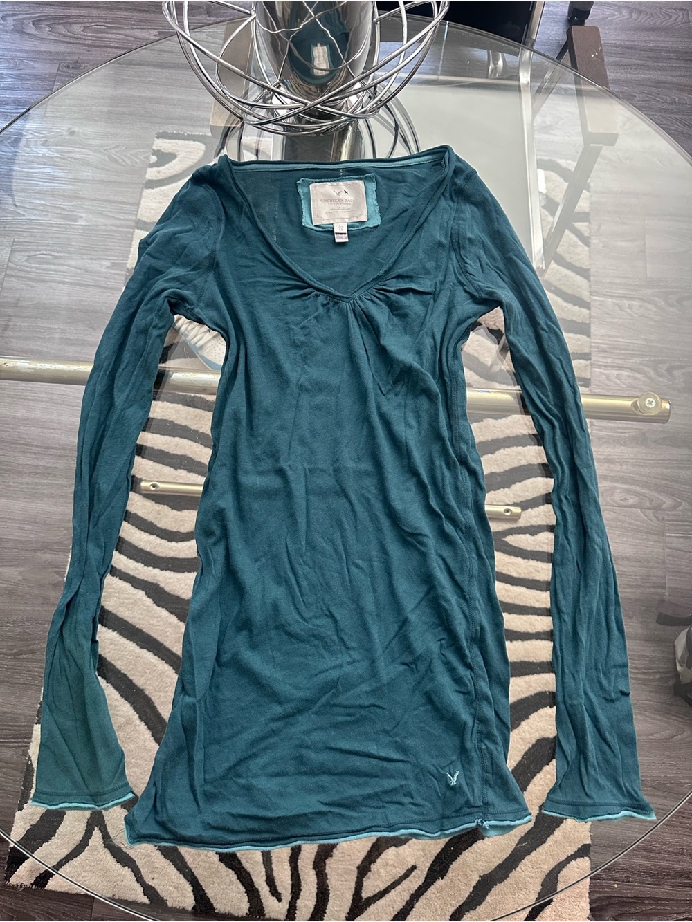 Y2K 90’s American Eagle Long Sleeve V-Neck Women's Top - Teal